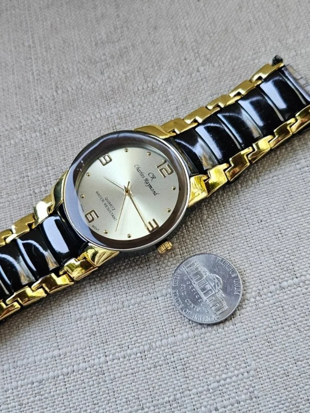 Charles Raymond Men Wristwatch Black/Gold Dual Tone Analog Quartz Wrist Watch